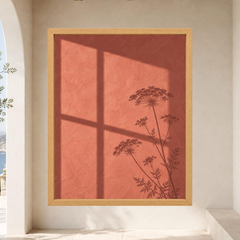 Terracotta Botanical Shadow Print, Minimalist Floral Window Art (Digital Download) image 9