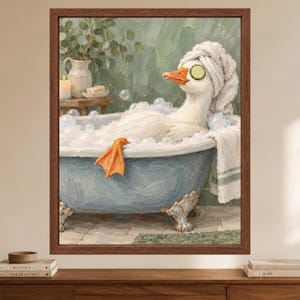 Spa Duck Bath Print, Cucumber Eyes, Sage Green Bathroom Art (Digital Download) image 2