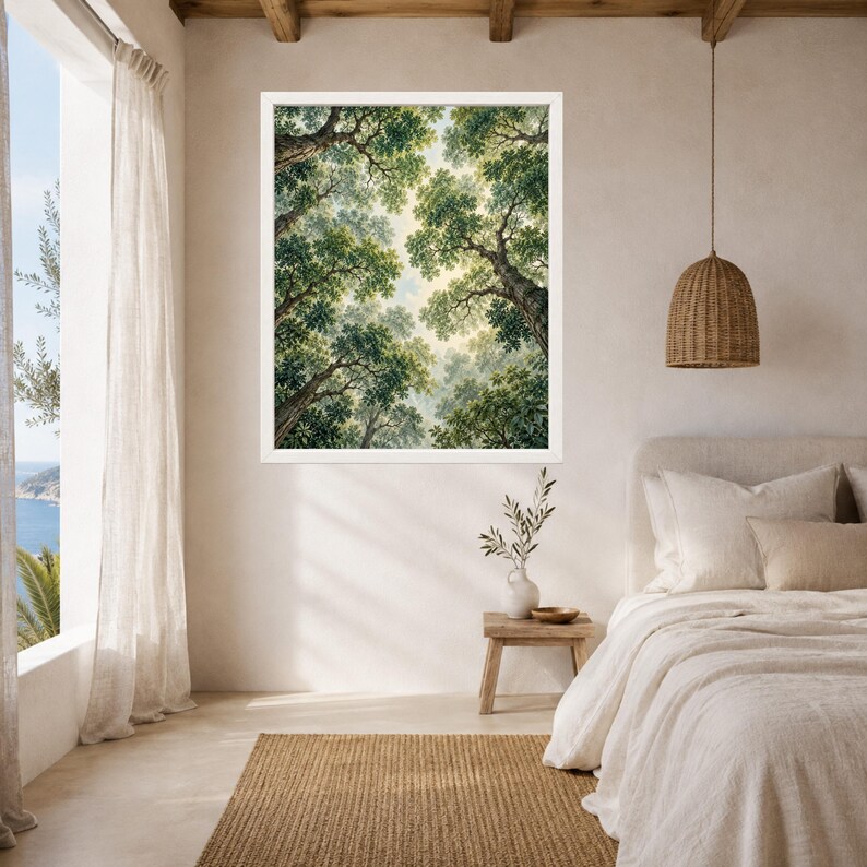 Forest Canopy Print, Looking Up Trees, Green Botanical Wall Art (Digital Download) zdjęcie 5