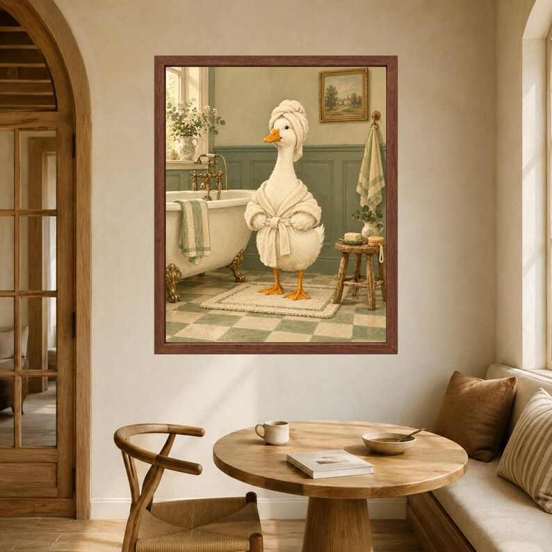 Funny Duck Spa Day Print, Sage Green Bathroom Decor (Digital Download) image 5