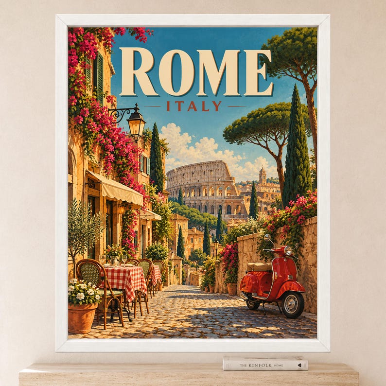 Rome Travel Poster, Colosseum Wall Art, Italy Travel Print, Italian City Decor, Digital Download image 2