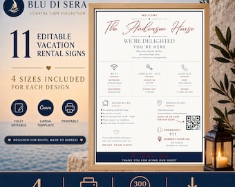 Airbnb QR Code Welcome Sign Bundle, 11 Editable Canva Templates for Vacation Rentals