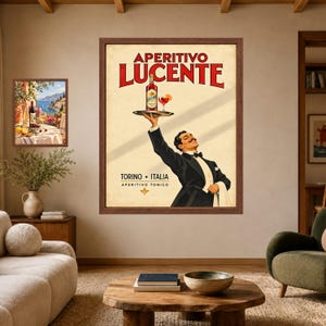 ヴィンテージ風イタリアンアペリティーボポスター、ウェイターとカクテルバーのアート（デジタルダウンロード） 画像 7