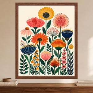 Colorful Floral Wall Art, Mid Century Botanical Print, Retro Folk Flower Poster, Digital Download image 2