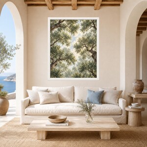 Stampa di un uliveto mediterraneo, prospettiva verso l'alto, paesaggio botanico verdeggiante (download digitale) immagine 3