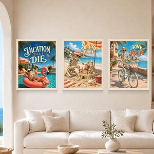 Funny Skeleton Sandcastle Beach Poster, Summer Vacation Art (Digital Download) Bild 10