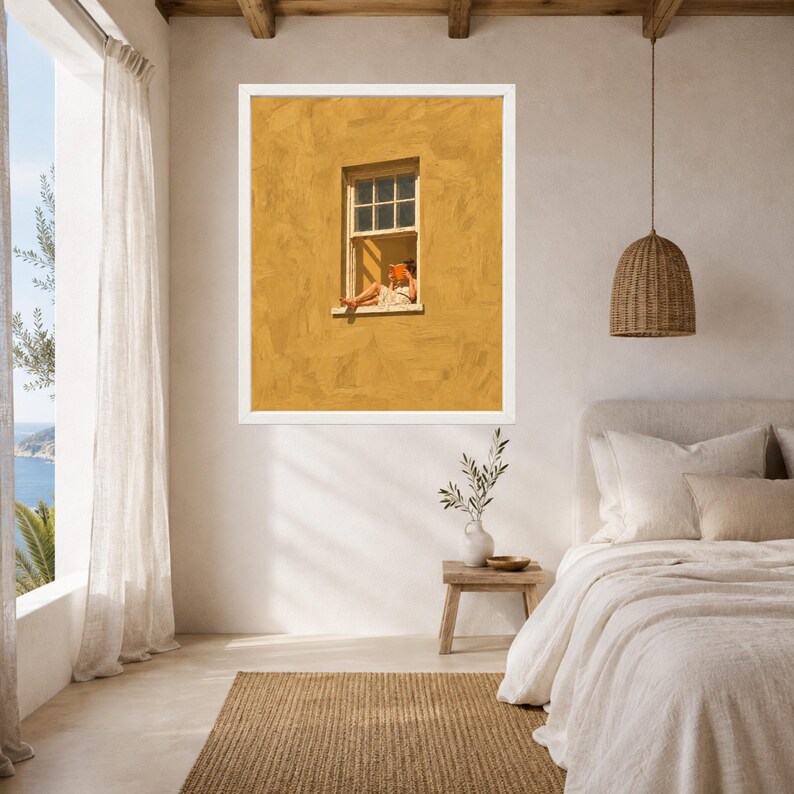 Woman Reading Window Print, Mustard Yellow Wall Art, Book Lover Decor (Digital Download) image 5