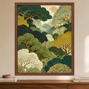 Wandbild mit Waldmotiv, grüner botanischer Druck, erdige Naturlandschaft (Digitaler Download) Bild 2