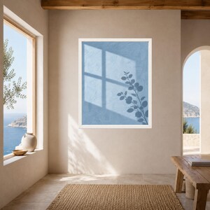 Dusty Blue Botanical Shadow Print, Minimalist Leaf Window Art (Digital Download) image 7