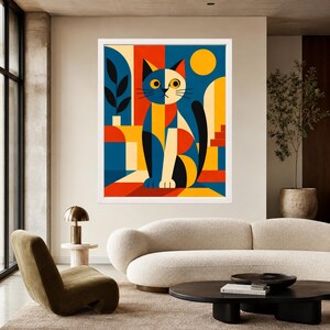Geometric Cat Print, Mid-Century Modern Bauhaus Animal Art (Digital Download) image 5