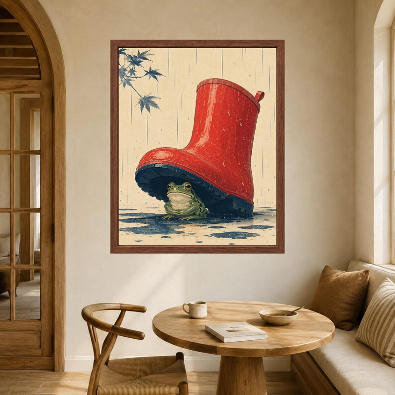 Japanese Woodblock Frog Under Red Boot Print, Whimsical Animal Art (Digital Download) image 6