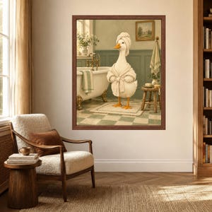 Funny Duck Spa Day Print, Sage Green Bathroom Decor (Digital Download) image 3