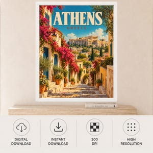 Athens Greece Travel Poster, Acropolis Wall Art, Parthenon Print, Mediterranean City Decor, Digital Download image 11