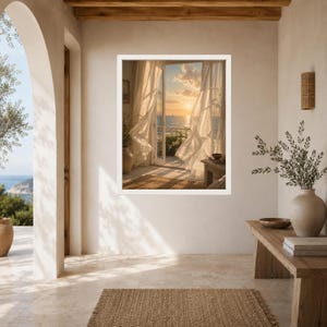 Mediterranean Window Art, Sheer Curtains, Sunset Sailboat (Digital Download) image 7