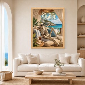 Resting in Paradise Skeleton Poster, Funny Beach Vacation Art (Digital Download) imagen 3
