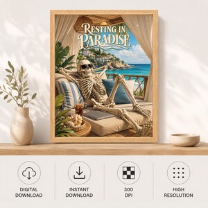 Resting in Paradise Skeleton Poster, Funny Beach Vacation Art (Digital Download) imagen 11