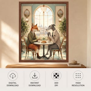 Fox and Greyhound Business Lunch Art, French Cafe Decor (Digital Download) image 10