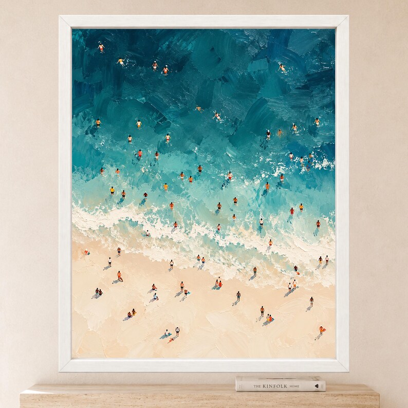 Aerial Beach Swimmers Print, Turquoise Ocean Wall Art (Digital Download) image 2