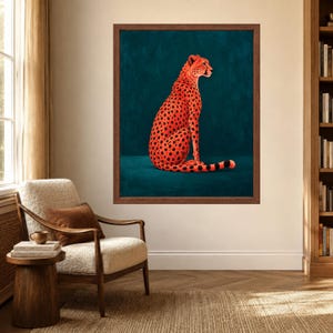 Cheetah Wall Art, Orange Teal Maximalist Animal Print (Digital Download) image 3