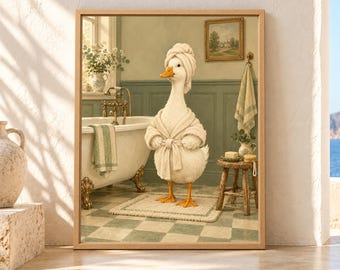 Funny Duck Spa Day Print, Sage Green Bathroom Decor (Digital Download)