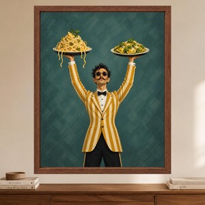 Italian Waiter Pasta Print, Spaghetti Ravioli Poster, Kitchen Decor (Digital Download) image 2