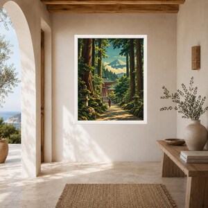 Mount Fuji Forest Shrine Print, Japandi Landscape Art (Digital Download) afbeelding 6