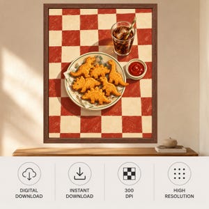 Dino Nugget Kitchen Print, Retro Diner Food Art (Digital Download) imagen 10