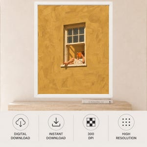 Woman Reading Window Print, Mustard Yellow Wall Art, Book Lover Decor (Digital Download) image 11