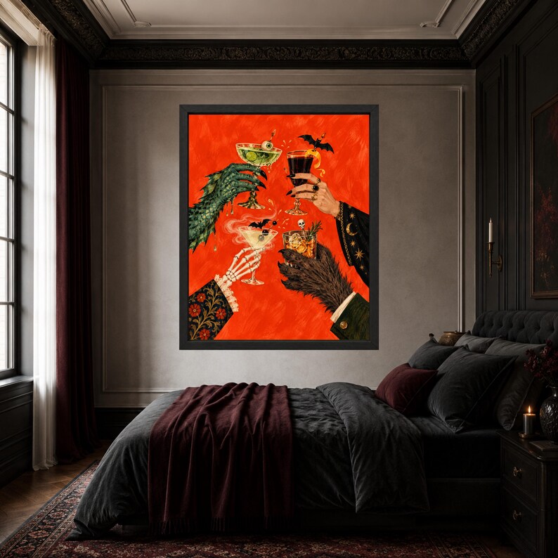 Halloween Cocktail Wall Art, Skeleton Cheers Print, Spooky Drinks (Digital Download) image 6
