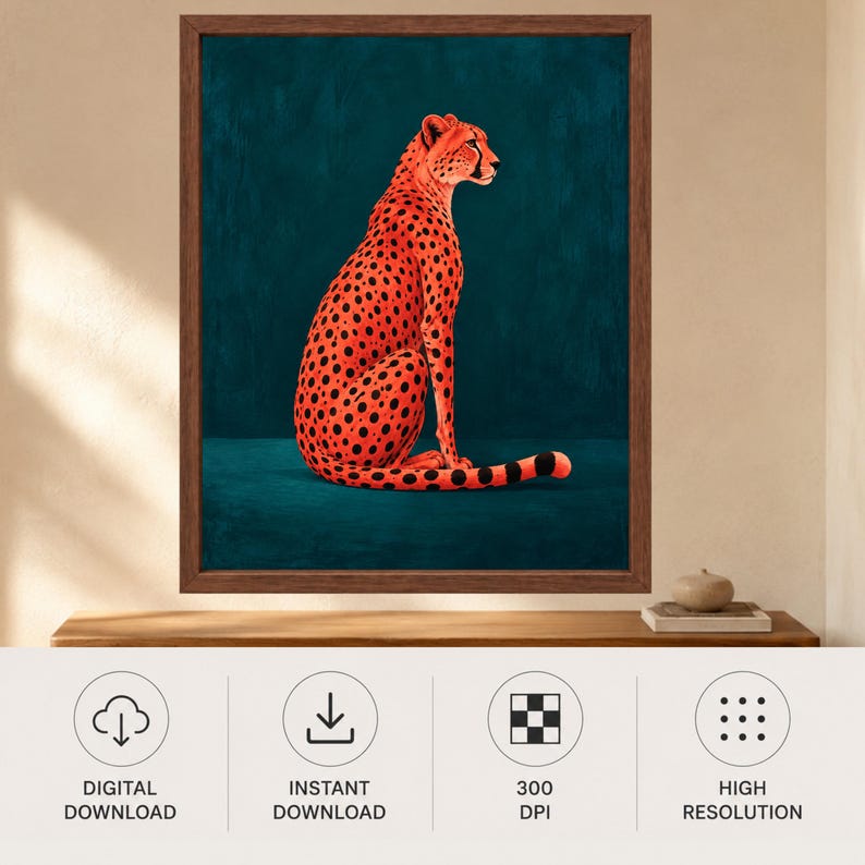 Cheetah Wall Art, Orange Teal Maximalist Animal Print (Digital Download) image 10