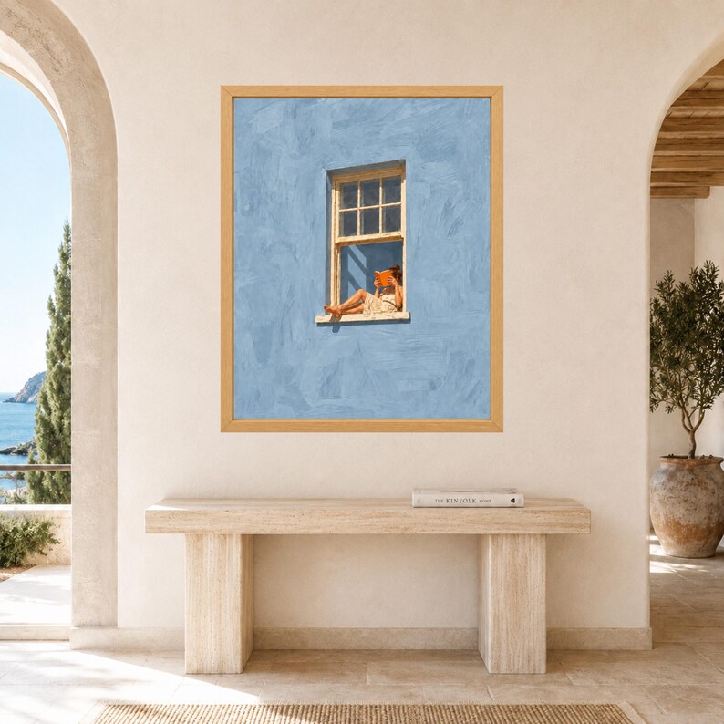 Woman Reading in Window Print, Soft Blue Wall Art, Book Lover Decor (Digital Download) image 9