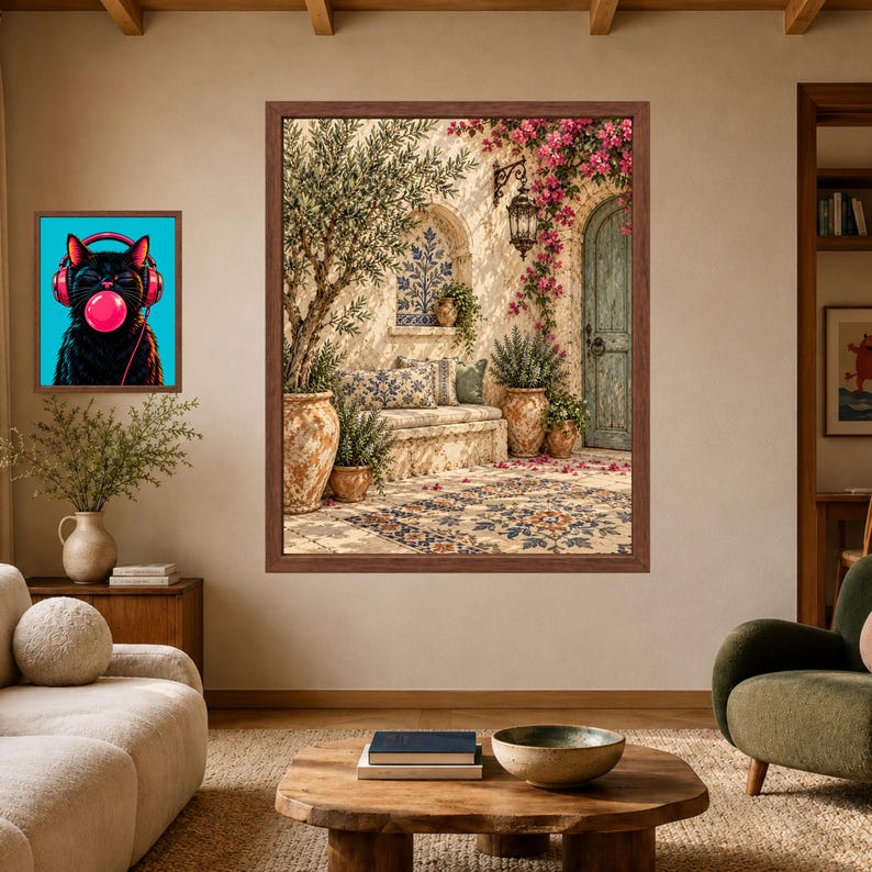 Kunstdruck „Mediterraner Olivenbaumhof“, Bougainvillea-Motiv im toskanischen Villenstil (Digitaler Download) Bild 7