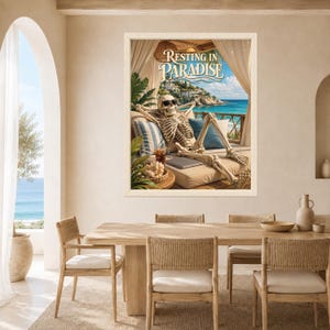 Resting in Paradise Skeleton Poster, Funny Beach Vacation Art (Digital Download) imagen 5