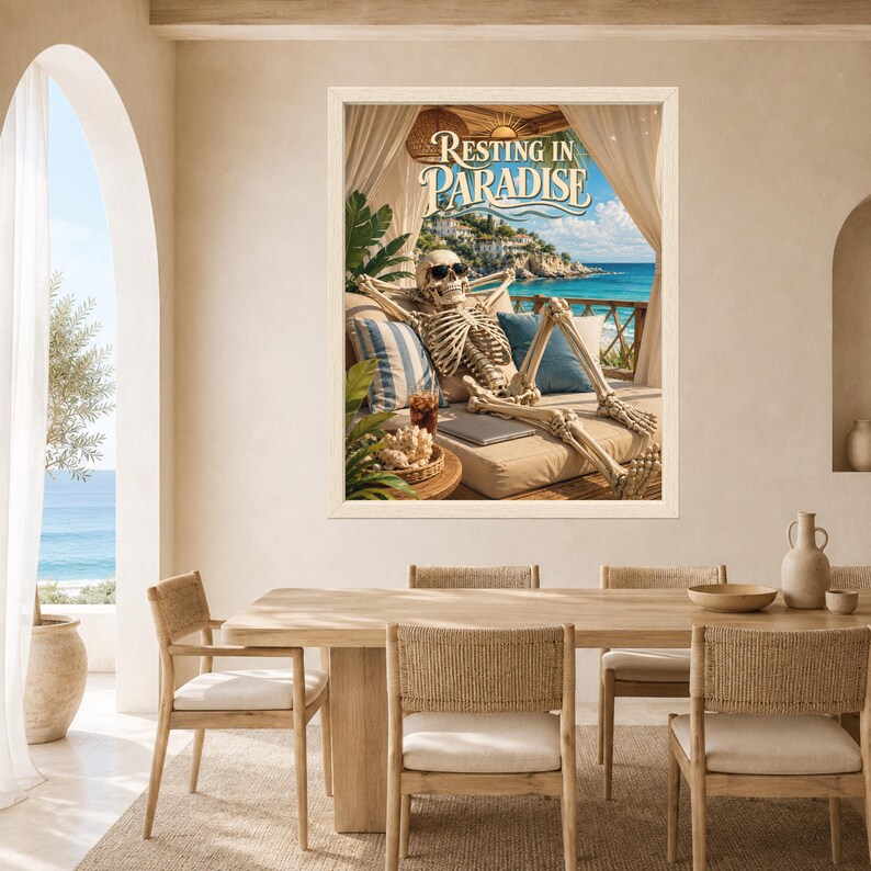 Resting in Paradise Skeleton Poster, Funny Beach Vacation Art (Digital Download) imagen 5