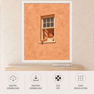 Woman Reading Window Print, Mediterranean Wall Art, Peach Orange Book Lover Decor, Digital Download image 11