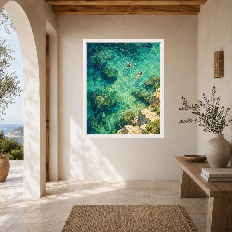 Aerial Swimmers Print, Emerald Cove Turquoise Ocean Art (Digital Download) image 6