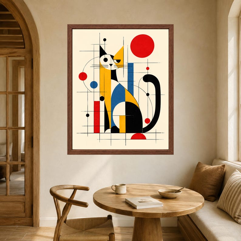 Bauhaus Geometric Cat Print, Mid-Century Modern Abstract Art (Digital Download) image 5