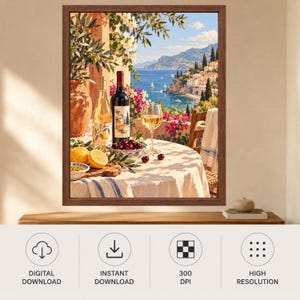 Mediterranean Wine and Lemon Print, Italian Coast Kitchen Decor (Digital Download) imagen 10