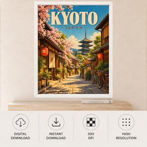 Kyoto Travel Poster, Yasaka Pagoda, Cherry Blossom Japan Print (Digital Download) image 11