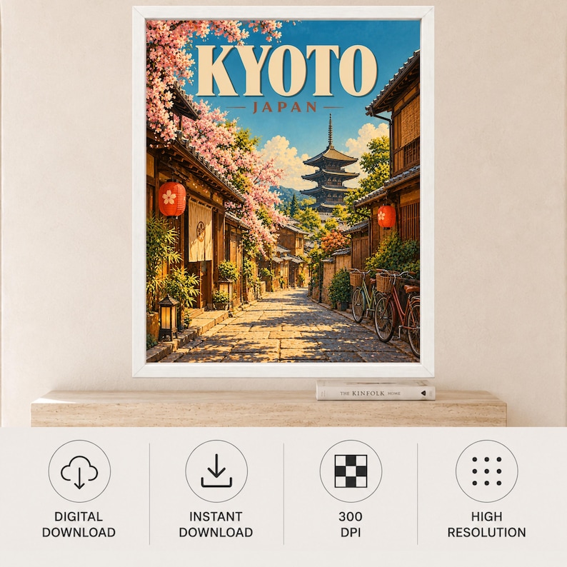 Kyoto Travel Poster, Yasaka Pagoda, Cherry Blossom Japan Print (Digital Download) image 11