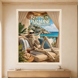Resting in Paradise Skeleton Poster, Funny Beach Vacation Art (Digital Download) imagen 9