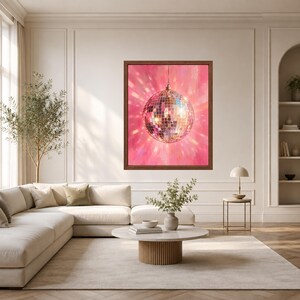Pink Disco Ball Wall Art, Mirror Ball Poster, Retro Music Room Decor, Digital Download image 5