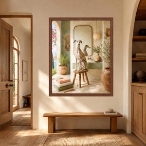 Whippet Bathroom Wall Art, Greyhound Dog Poster, Mediterranean Bathroom Print, Digital Download immagine 8