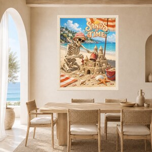 Funny Skeleton Sandcastle Beach Poster, Summer Vacation Art (Digital Download) Bild 5
