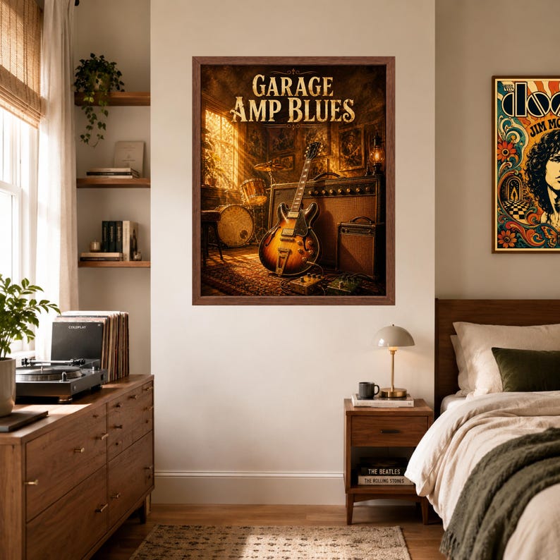 Vintage affisch för bluesgitarrförstärkare, konst för garagerepetitionsrum (digital nedladdning) bild 7