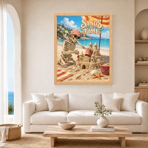 Funny Skeleton Sandcastle Beach Poster, Summer Vacation Art (Digital Download) Bild 3