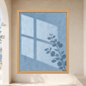 Dusty Blue Botanical Shadow Print, Minimalist Leaf Window Art (Digital Download) image 8