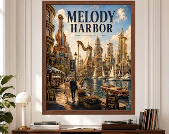 Stampa di Melody Harbor Fantasy City, Strumenti musicali, Arte del lungomare (Download digitale)