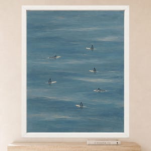 Minimalist Surfers Ocean Print, Muted Blue Coastal Wall Art (Digital Download) image 2