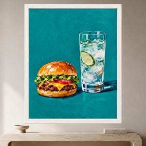 Cheeseburger and Lime Soda Print, Retro Kitchen Decor (Digital Download) image 2